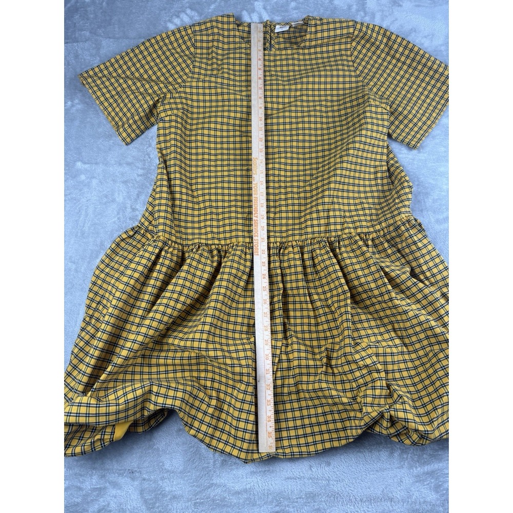 Levis Womens Plaid Dress XL Yellow Black Tiered Drop Waist Grunge Babydoll - Picture 7 of 7